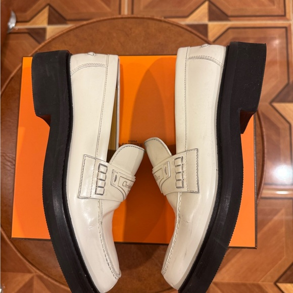 Dior Cream Leather Penny Loafers with Black Soles - Picture 3 of 5